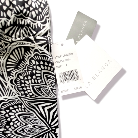 La Blanca New Black & White Henna Medalion Tankini SwimTop, 4 - Picture 4 of 6